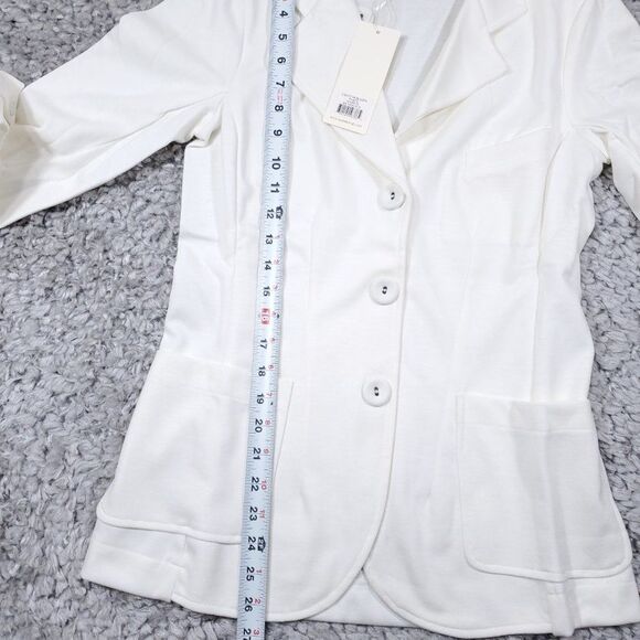 Suzie Kondi 3 Button Ivory Ponte Blazer Jacket Size Small Off White Cream - Picture 6 of 8